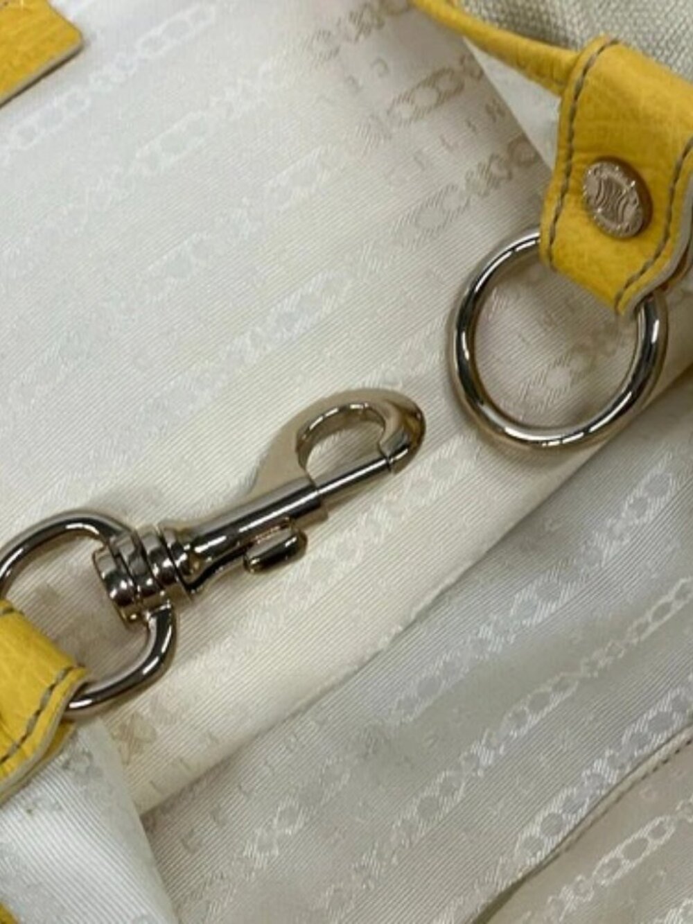 CELINE Lille - Beige Yellow Canvas Leather Tote Bag - Picture 13 of 16